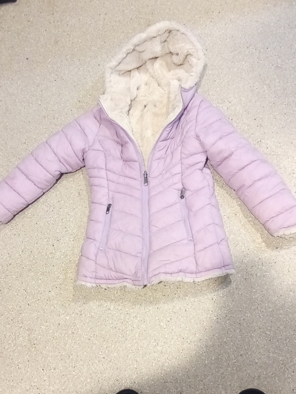 #770 "Steve Madden" Reversible Fur  Cozy Hooded Puffer Jacket - Light Lavender